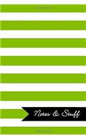 Notes & Stuff Lined Notebook With Lime Green Striped Pattern Cover