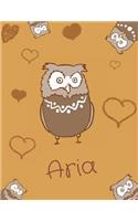 Aria: Personalized Aria name owl themed notebook, sketchbook or blank book journal. Unique owl personalised notepad. cute owl journals.