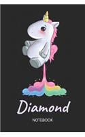 Diamond - Notebook: Blank Ruled Personalized & Customized Name Rainbow Farting Unicorn School Notebook Journal for Girls & Women. Funny Unicorn Desk Accessories for Kin