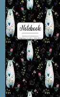 Notebook College Ruled 7.5" x 9.25" in / 19.05 x 23.5 cm: Composition Book, Delicate Flowers and Woodlands Deer Dringking Coffee or Tea Cover, C756