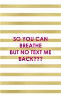 So You Can Breathe But No Text Me Back: All Purpose 6x9" Blank Lined Notebook Journal Way Better Than A Card Trendy Unique Gift Gold and White Striped Bratt