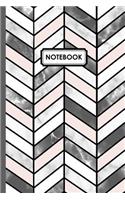 Notebook: Coral Pink, Grey & White Marble Chevron Note Book 6x9 Inch Blank Lined College Ruled Journal 120 Page Perfect Bound Glossy Soft Cover Diary