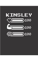 Kinsley: Pixel Retro Game 8 Bit Design Blank Composition Notebook College Ruled, Name Personalized for Girls & Women. Gaming Desk Stuff for Gamer Girls. Funn