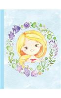 Blue Watercolor Mermaid Wreath Composition Notebook, Wide Ruled