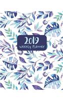 2019 Weekly Planner: 12 Months Plan Notebook - Leaves Cover January - December Daily & Weekly Organizer, Scheduling and Calendar with Events Planning Checklist