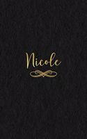 Nicole: Personalized Journal to Write In - Black Gold Custom Name Line Notebook