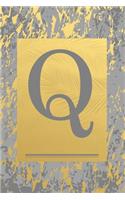 Q: Gold & Grey Marble, Leaves - Cute Initial Monogram Letter Q Minimalist Personalized Blank Lined Journal Dairy to Notes and Write in for Notepad, Doo