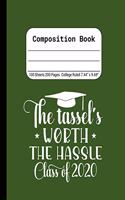 The Tassel's Worth the Hassle Class of 2020: Blank Composition Notebook for Class of 2020 Seniors, 2020 Graduation Gift, Lined Journal 100 Pages, College Rule Book, Green