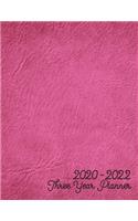 2020-2022 Three Year Planner: Jan 2020-Dec 2022, 3 Year Planner, deep pink leather digital paper cover, featuring 2020-2022 Overview, daily, weekly, monthly view, areas for: to d