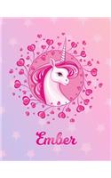 Ember: Ember Magical Unicorn Horse Large Blank Pre-K Primary Draw & Write Storybook Paper - Personalized Letter E Initial Custom First Name Cover - Story B