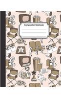Composition Notebook: Cute cinema movie teather doodle drawing pattern: College Ruled School Notebooks, Subject Daily Journal Notebook: 120 Lined Pages (8 x 10 in.)