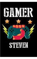 Gamer Steven: Liniertes Notizbuch für deinen Vornamen