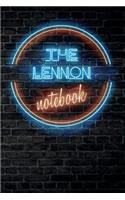 The LENNON Notebook: Vintage Blank Ruled Personalized & Custom Neon Sign Name Dotted Notebook Journal for Girls & Women. Wall Background. Funny Desk Accessories. Retro B