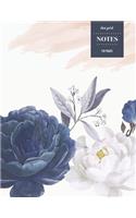 Dot Grid Notes 110 Pages: Vintage Floral Premium Notebook for Professionals and Students, Teachers and Writers - Navy Blue and White Roses with Watercolor Pattern