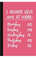 I Always Give 100% At Work: A Cute + Funny Office Humor Notebook - Colleague Gifts - Cool Gag Gifts For Women