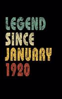 Legend Since January 1920: Retro Birthday Gift Notebook With Lined College Ruled Paper. Funny Quote Sayings 6 x 9 Notepad Journal For Taking Notes For People Born In January 1