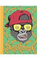 Sketchbook: Funny Blank Notebook for Sketching and Picture Space with Cool Gorilla Face and Bananas, Unlined Paper Book for Drawing, Journaling, and Doodling, P