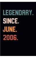 Blank Lined Journal, Notebook, Diary, Planner - Legendary Since June 2006 - 13th Birthday Gift For 13 Years Old Boys and Girls born in June: Medium College-Ruled Journey Diary, 110 page, Lined, 6x9 (15.2 x 22.9 cm)