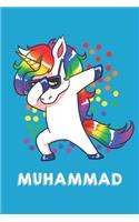 Muhammad: Personalisiertes Design Notizbuch Einhorn 120 linierte Seiten - Perfekte Geschenkidee für die Schuhe oder Weihnachten mit Vornamen DIN A5 (himmelbla