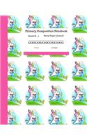 Primary Composition Notebook Grades K-2 Story Paper Journal 8 x 10 120 Pages: Learn to Write and Draw. Half Page Lined Paper with Writing and Drawing Space for Kids. Unicorn Playing Tennis Cover