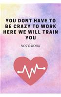You Dont Have To Be Crazy To Work Here We Will Train You: Journal - Pink Diary, Planner, Gratitude, Writing, Travel, Goal, Bullet Notebook - 6x9 120 pages