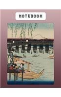 Notebook: Japanese Writing Practice Large Note Book - Genkouyoushi Paper For Kanji Characters & Kana Script - Boat On River With Women Mount Fuji Scene