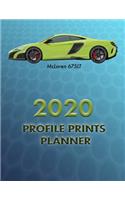 Profile Prints Planner 2020: McLaren 675LT supercar. 8.5" x 11" Dated weekly Illustrated planner/ planning calendar for 2020. 2 pages per week.