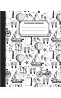 Composition Notebook: Black Summer Travel Beach Sketch Pattern Cover: College Ruled School Notebooks, Subject Daily Journal Notebook: 120 Lined Pages (8 X 10 In.)