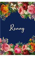 Ronny: Ronny Personalized Name Floral Design Matte Soft Cover Notebook Journal to Write In. 120 Blank Lined Pages