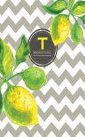 Monogram Journal T - Dot Grid Notebook: Large 8.5 X 11, Yellow Lemon & Grey Chevron