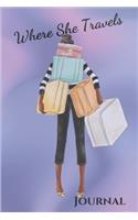 Where She Travels - (6x9 lined journal blue marble cover)