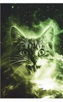 Cats In Space Notebook (Vol 6): Trippy Cosmic Kitty Blank Lined Journal Book For Students, 6 x 9, 130 Pages, Alien Green Galaxy Cat