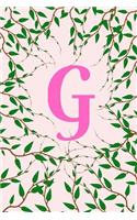 G: Monogram Initial G Notebook Journal for Women Pink Green Vines 6 X 9