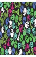 Gothic Notizbuch Bunte Schädel in Grün: Gothic Notizbuch mit kunterbunten Schädeln