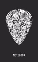 Notebook: Blank & Dotted Guitar Pick Pugs Journal (6" x 9") For Every Pug Dog Owner And Guitarist