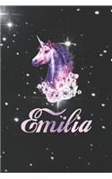 Emilia: First Name Personalized Unicorn Customized Names Gift Birthday Girl Notebook Journal