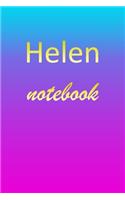 Helen: Blank Notebook - Wide Ruled Lined Paper Notepad - Writing Pad Practice Journal - Custom Personalized First Name Initial H Blue Purple Gold - Taking 