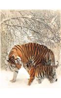 Nature Journal: Tiger Mother and Cub: Blank and Lined Nature Notebook for Nature Journaling and Sketching