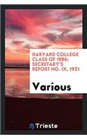 Harvard College Class of 1886; Secretary's Report No. IX, 1921