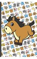 Horse And Friends Notebook: Cute Animal Party Pattern Design of Fun and Cute Animals on Cover, Lined Paper Note Book For Girls or Boys To Draw, Sketch & Crayon or Color (Kids T