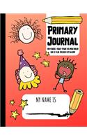 Primary Journal: Grades K-2 - Dotted Midlines and Picture Space to Draw Primary Ruled - 100 Pages - Red Orange