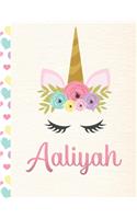 Aaliyah: Personalized Unicorn Sketchbook For Girls With Pink Name - 8.5x11 110 Pages. Doodle, Sketch, Create!