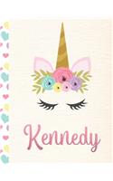 Kennedy: Personalized Unicorn Primary Handwriting Notebook For Girls With Pink Name - Dotted Midline Handwriting Practice Paper - Kindergarten to Early Child