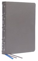 NKJV, Reference Bible, Classic Verse-by-Verse, Center-Column, Genuine Leather, Gray, Red Letter, Thumb Indexed, Comfort Print