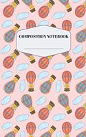 Balloon Lion Composition Notebook: Cute Pink Lion Notebook for Elementary and Middle School Pretty Jungle Lion Composition Journal for Girls to Write in Beautiful Blank Lined Flying L
