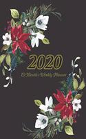 Large Print - 2020 - 15 Months Weekly Planner - Victorian Christmas - Black with Poinsettia Flowers
