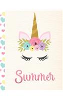 Summer: Personalized Unicorn Sketchbook For Girls With Pink Name - 8.5x11 110 Pages. Doodle, Sketch, Create!