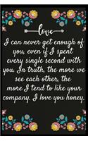 I can never get enough of you, even if I spent every single second with you. In truth, the more we see each other, the more I tend to like your company. I love you honey.
