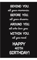 Behind You All Your Memories Before You All Your Dreams Happy 40th Birthday