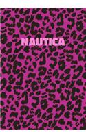 Nautica: Personalized Pink Leopard Print Notebook (Animal Skin Pattern). College Ruled (Lined) Journal for Notes, Diary, Journaling. Wild Cat Theme Design wi